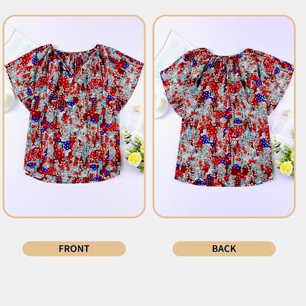 Flutter sleeve tie-neck boho short sleeved blouse - Picture 3 of 11